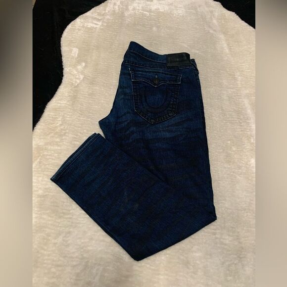 True Religion Geno Relaxed‎ Slim Blue Mens Striped Print  Jeans Size 44x33 - Picture 2 of 8